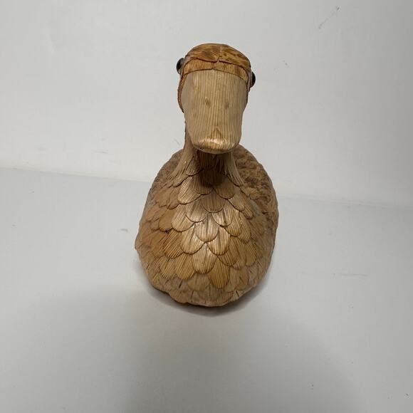 Vintage Shanghai Handicrafts Wooden Corn Husk Duck Handmade Art Decor Wicker - Picture 3 of 8